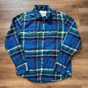 American Eagle Casual Button Down Mens Small Blue Grn Plaid Rugged Flannel Shirt